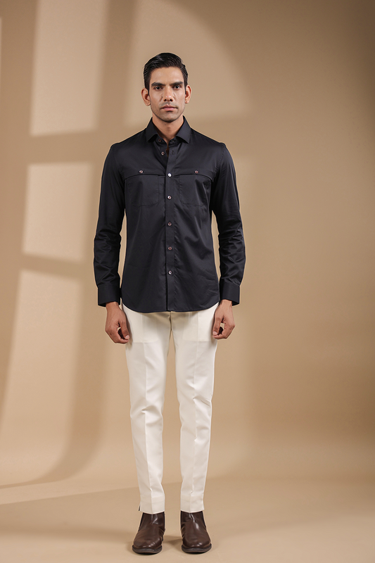 Black Full Sleeves Patch Pocket Shirt