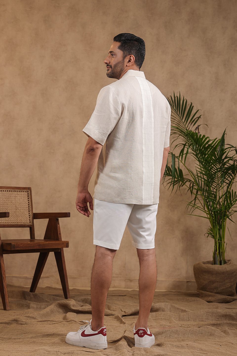 Beige Hawaiian Shirt With Checkered Yokes