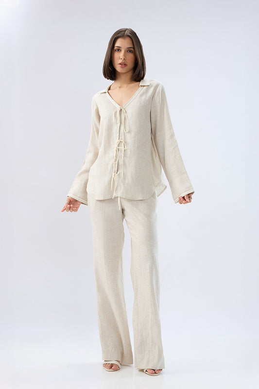 Beige Tie-up co-ord set