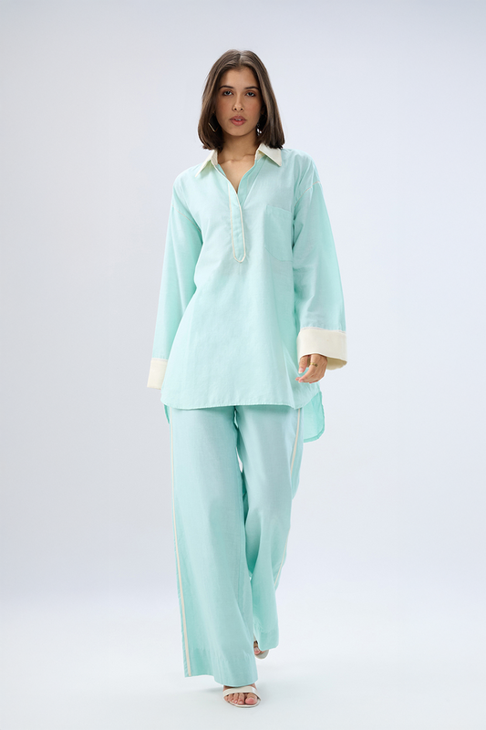 Blue Kurta shirt style co-ord set