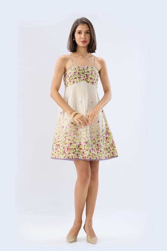 Ivory Pintuck Floral Mini Dress
