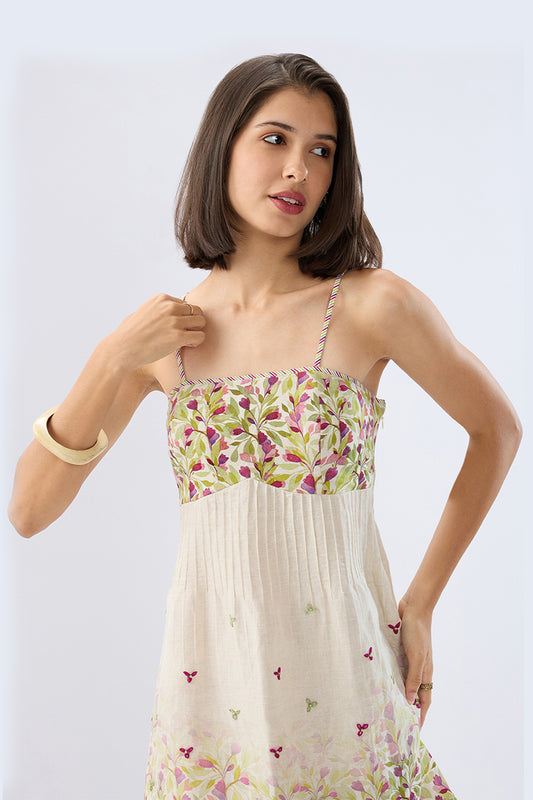 Ivory Pintuck Floral Mini Dress