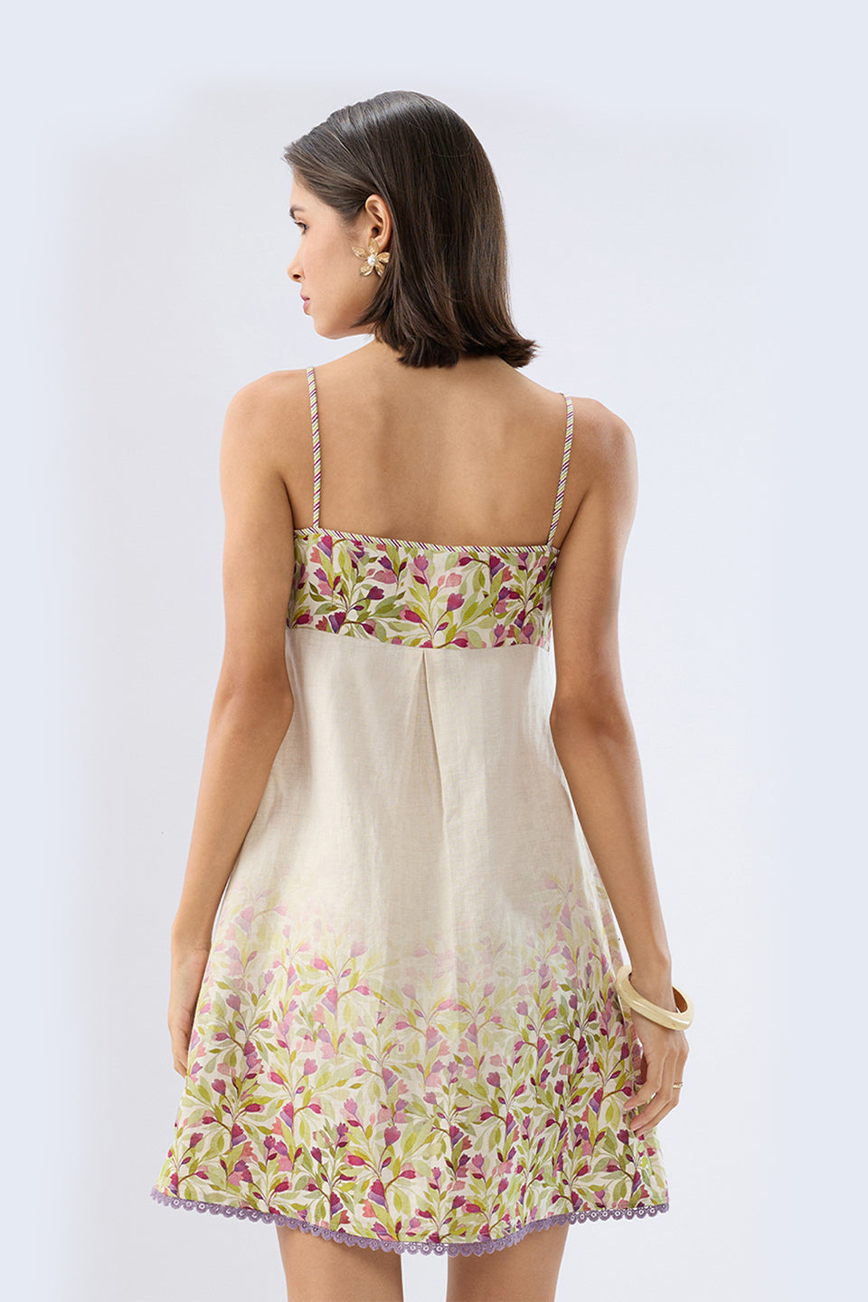 Ivory Pintuck Floral Mini Dress