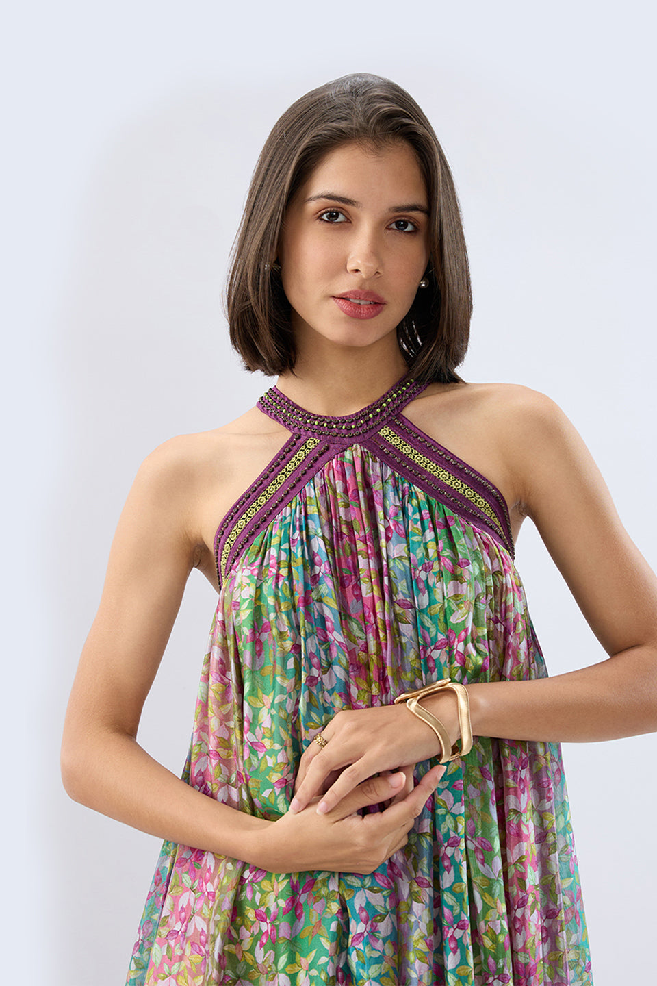 Multicolor Halter Neck Floral Maxi Dress