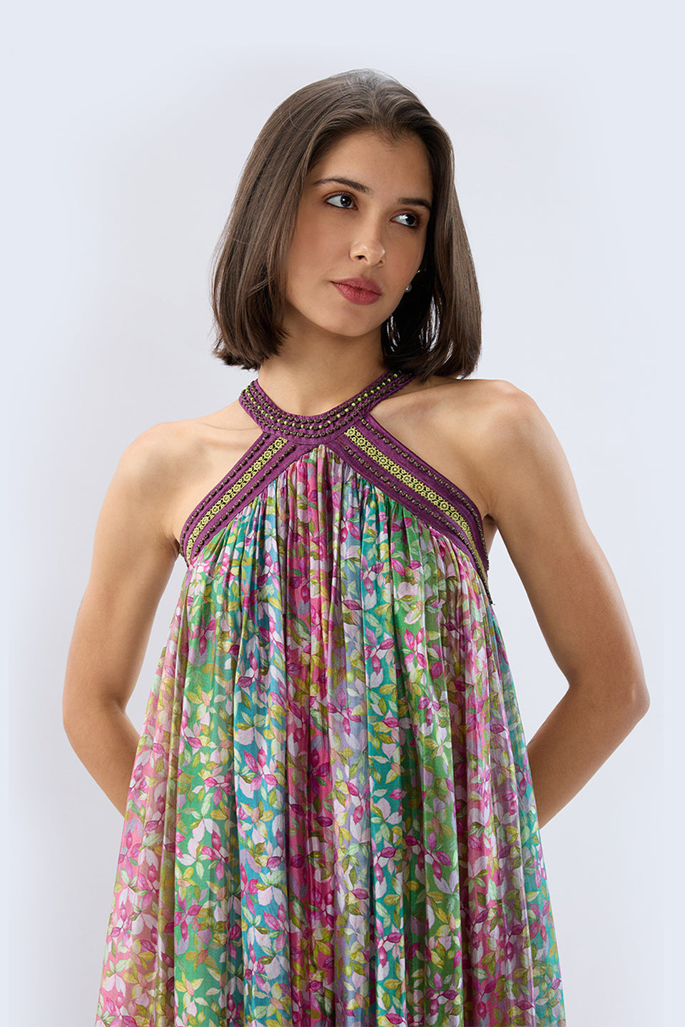 Multicolor Halter Neck Floral Maxi Dress