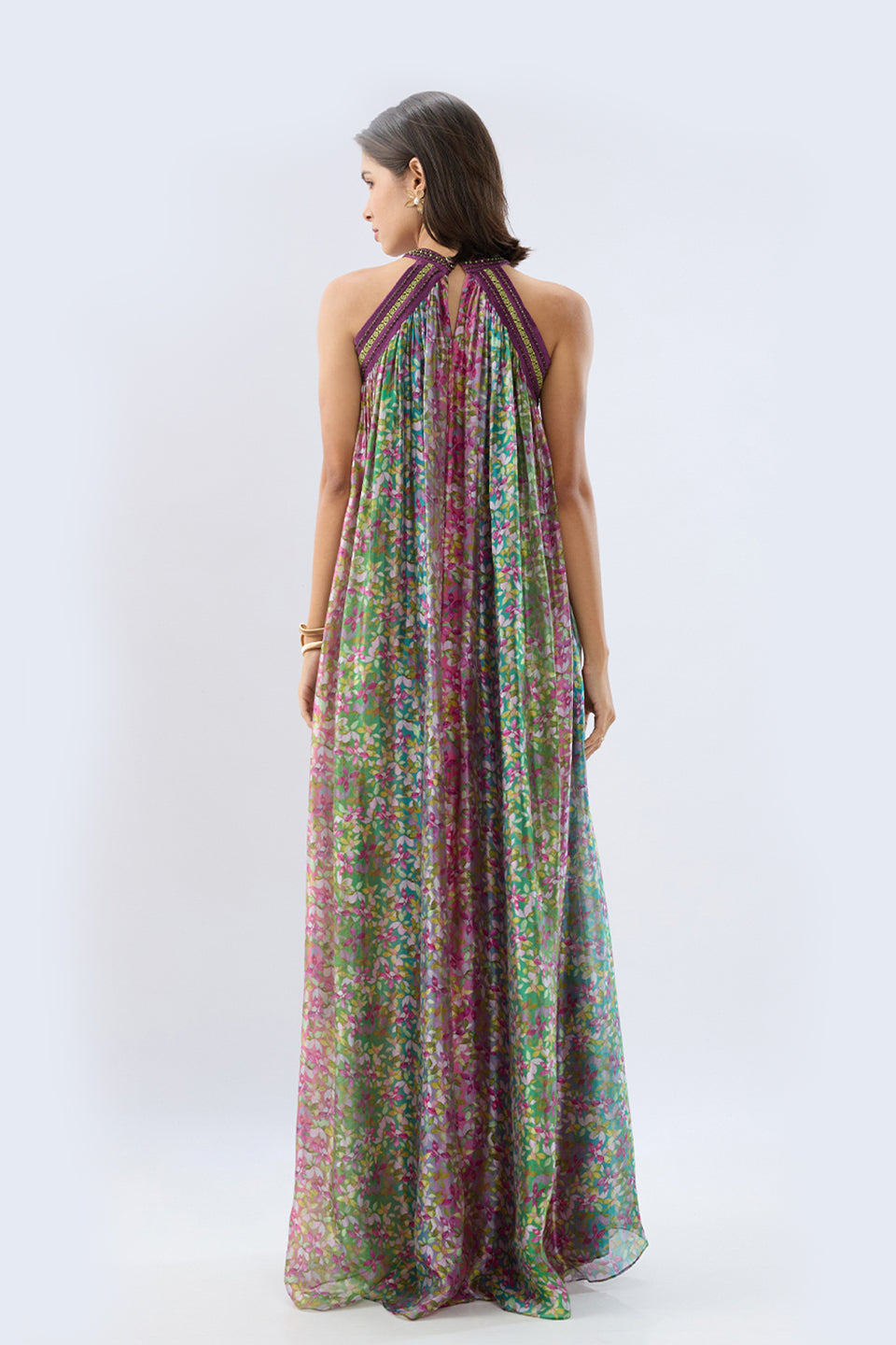 Multicolor Halter Neck Floral Maxi Dress
