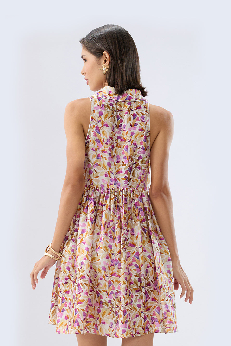 Ivory Sleeveless Floral Short Dress