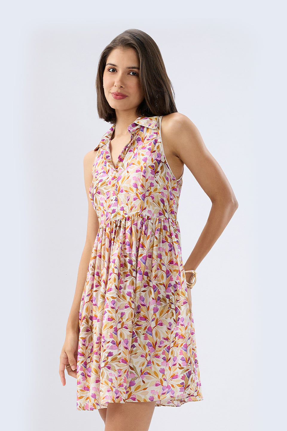 Ivory Sleeveless Floral Short Dress