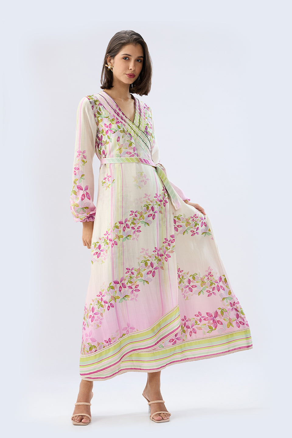 Ivory Petunia Floral Wrap Dress