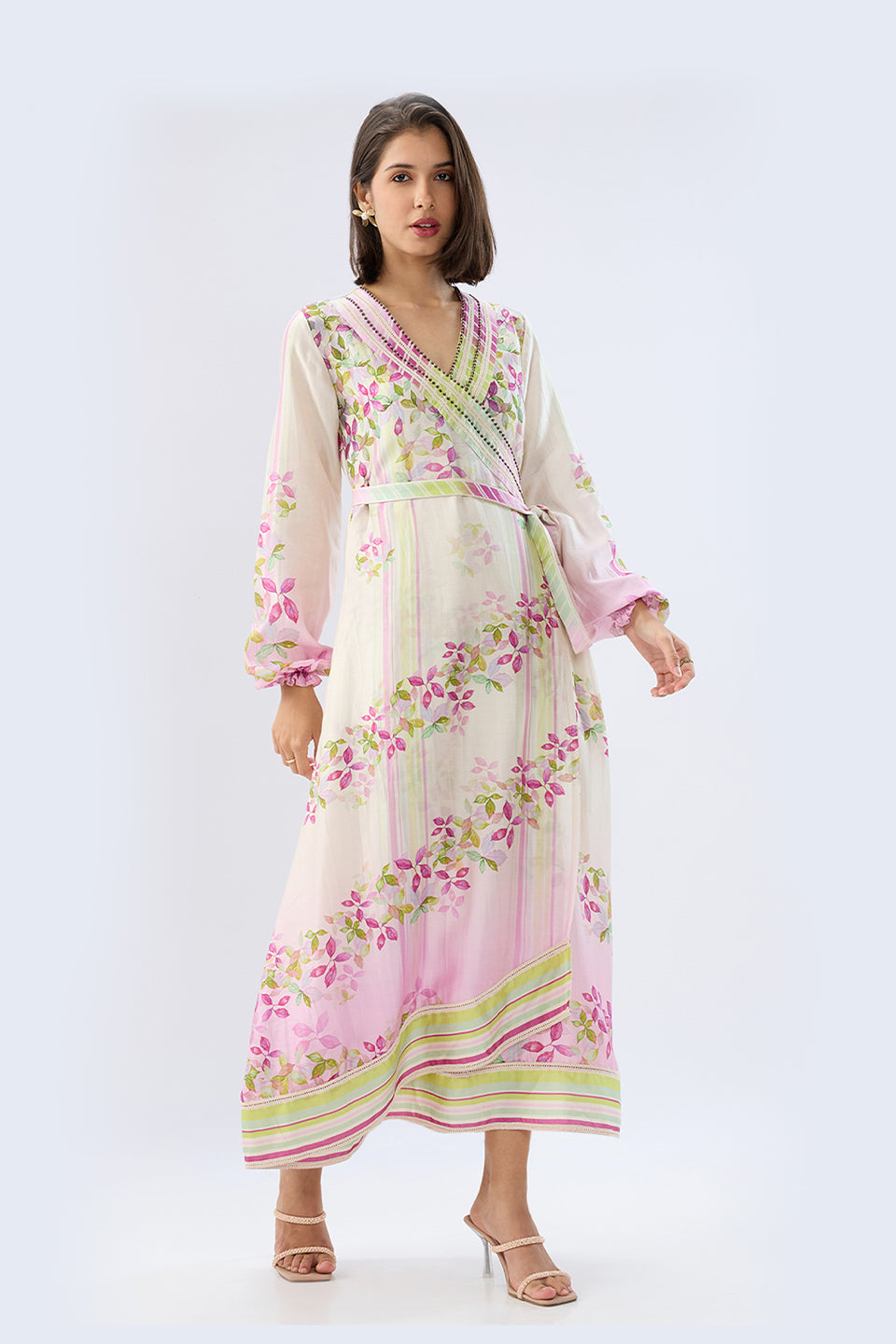 Ivory Petunia Floral Wrap Dress
