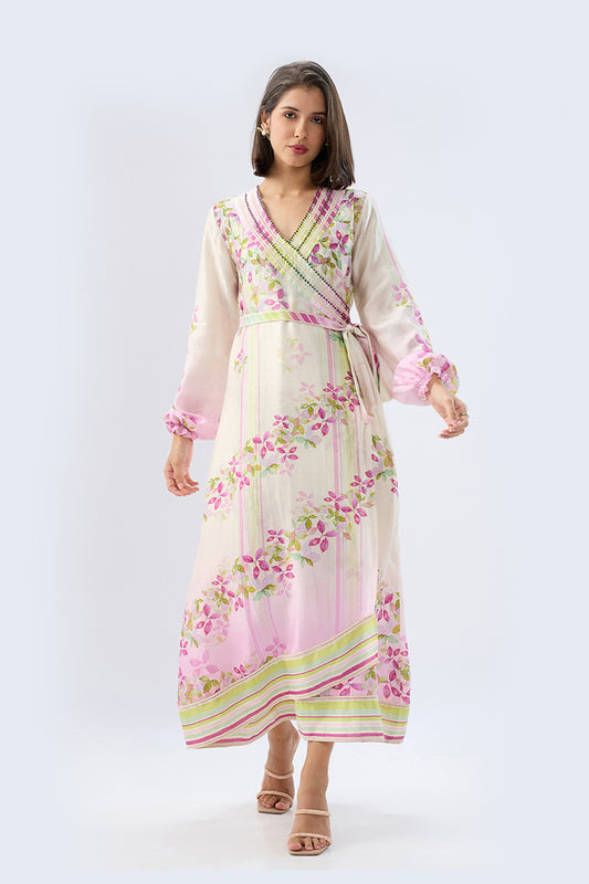 Ivory Petunia Floral Wrap Dress