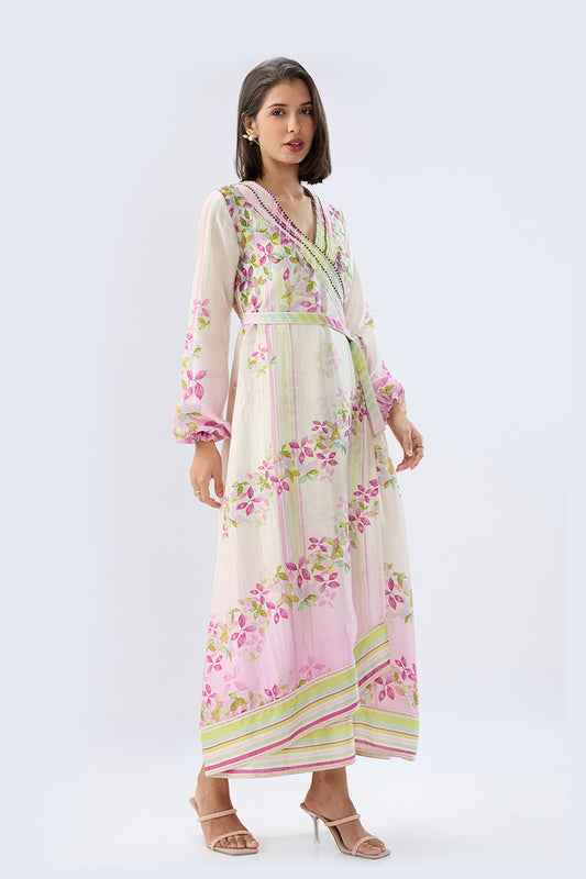 Ivory Petunia Floral Wrap Dress