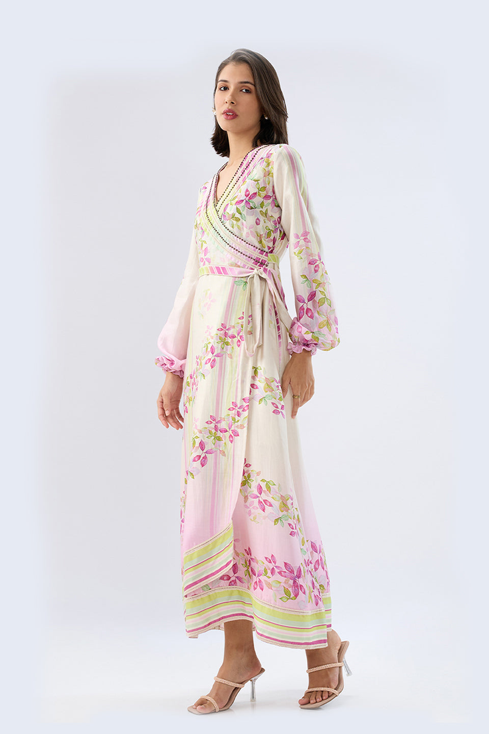 Ivory Petunia Floral Wrap Dress
