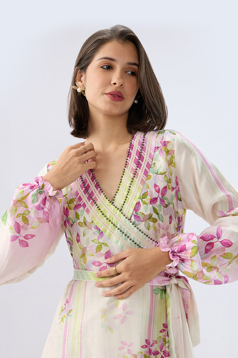 Ivory Petunia Floral Wrap Dress