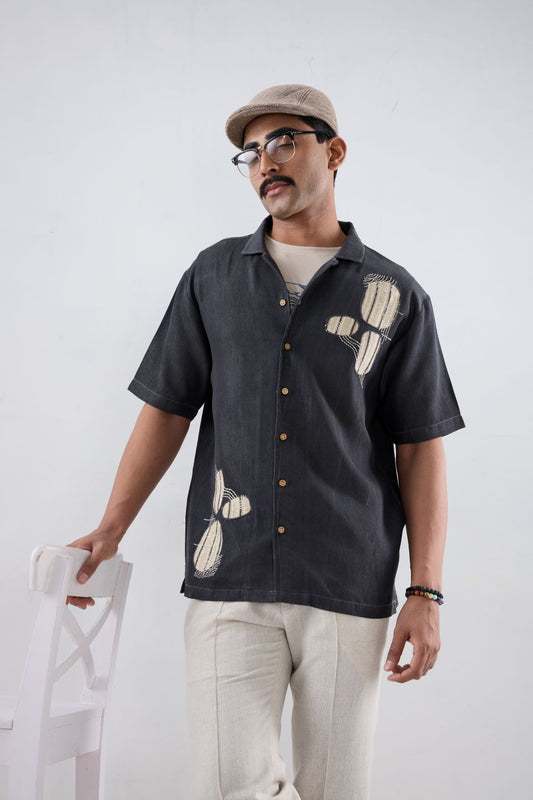 Black Denim Vintage Patchwork Shirt