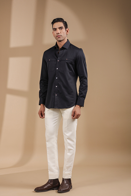 Black Full Sleeves Patch Pocket Shirt
