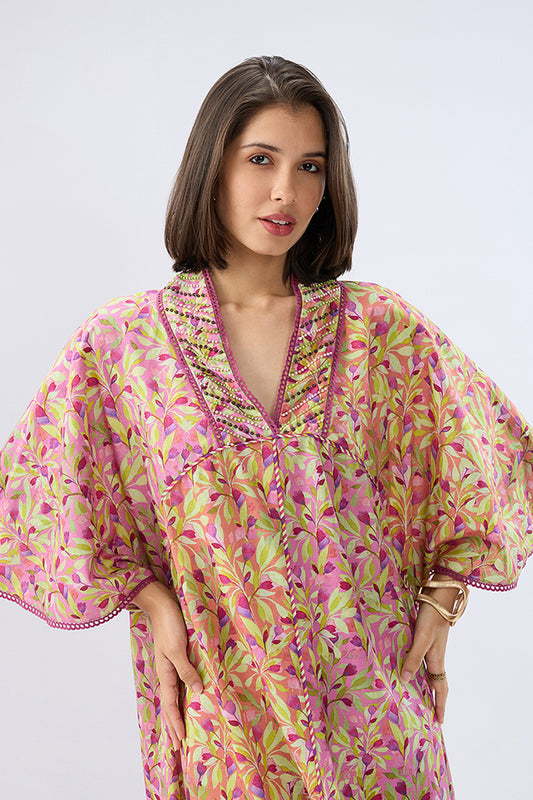 Pink Floral Kaftan Dress
