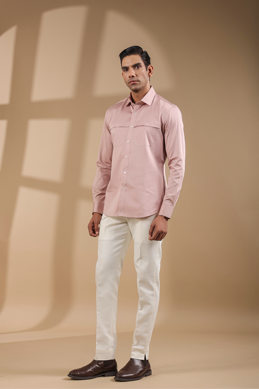 Mauve Full Sleeves Patch Pocket Shirt
