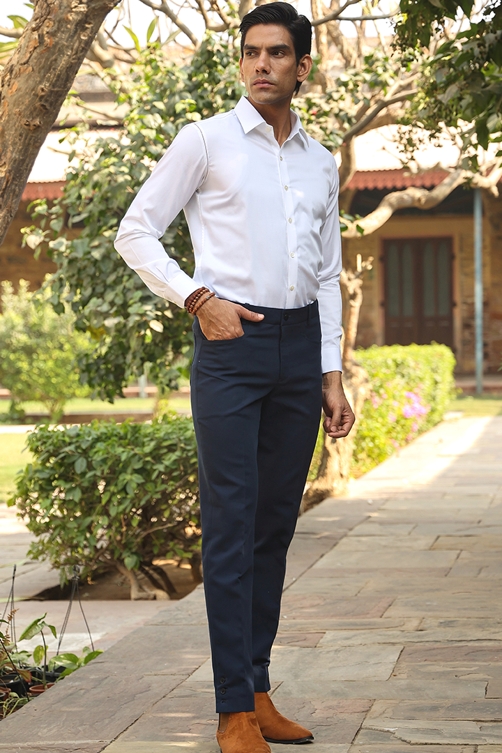 Blue Signature Buttoned Bottom Cotton Jeans