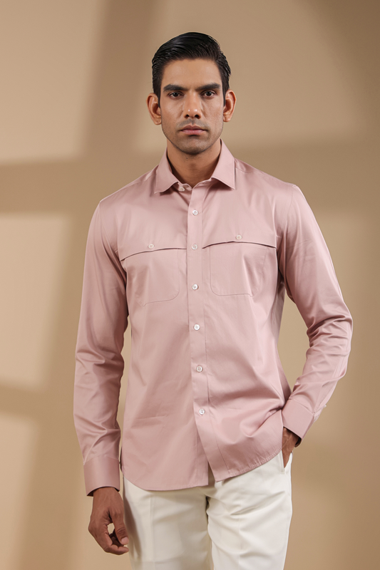 Mauve Full Sleeves Patch Pocket Shirt