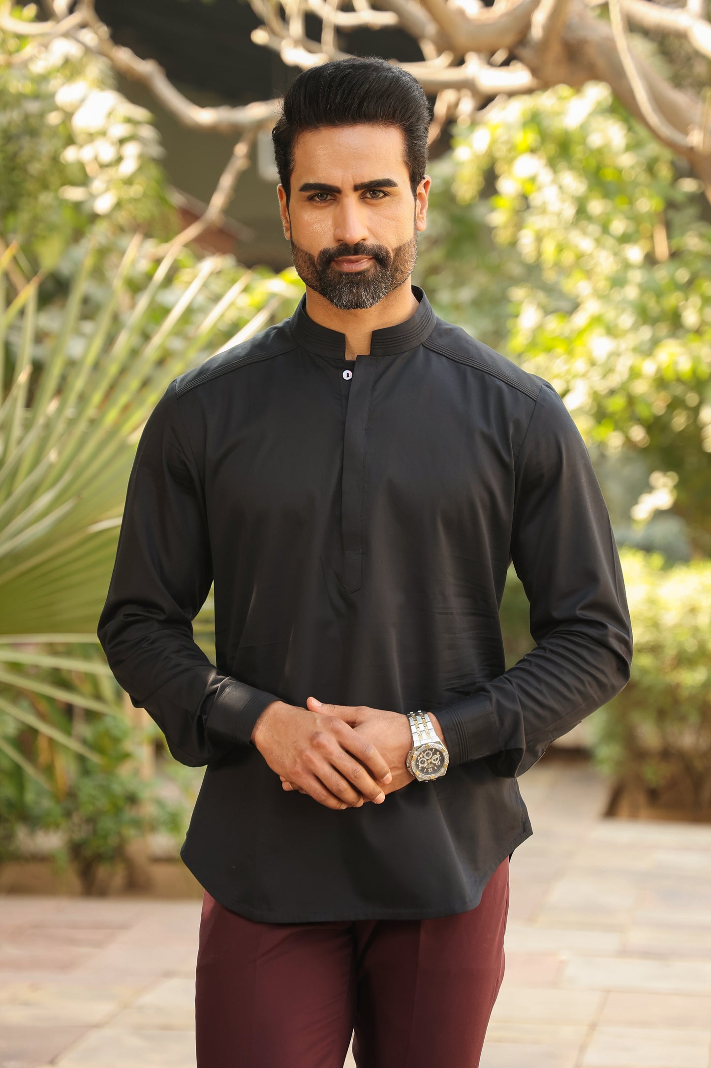 Black Signature Corded Kurta Shirt