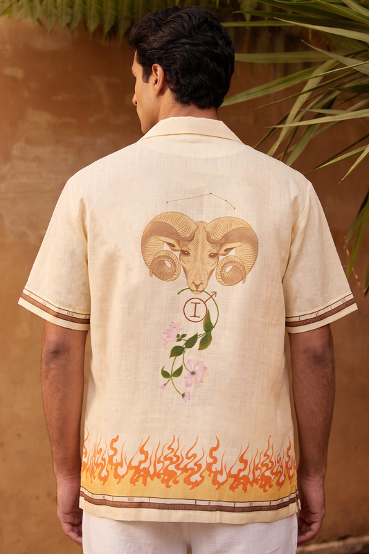 Yellow Aries Cuban Collar Shirt