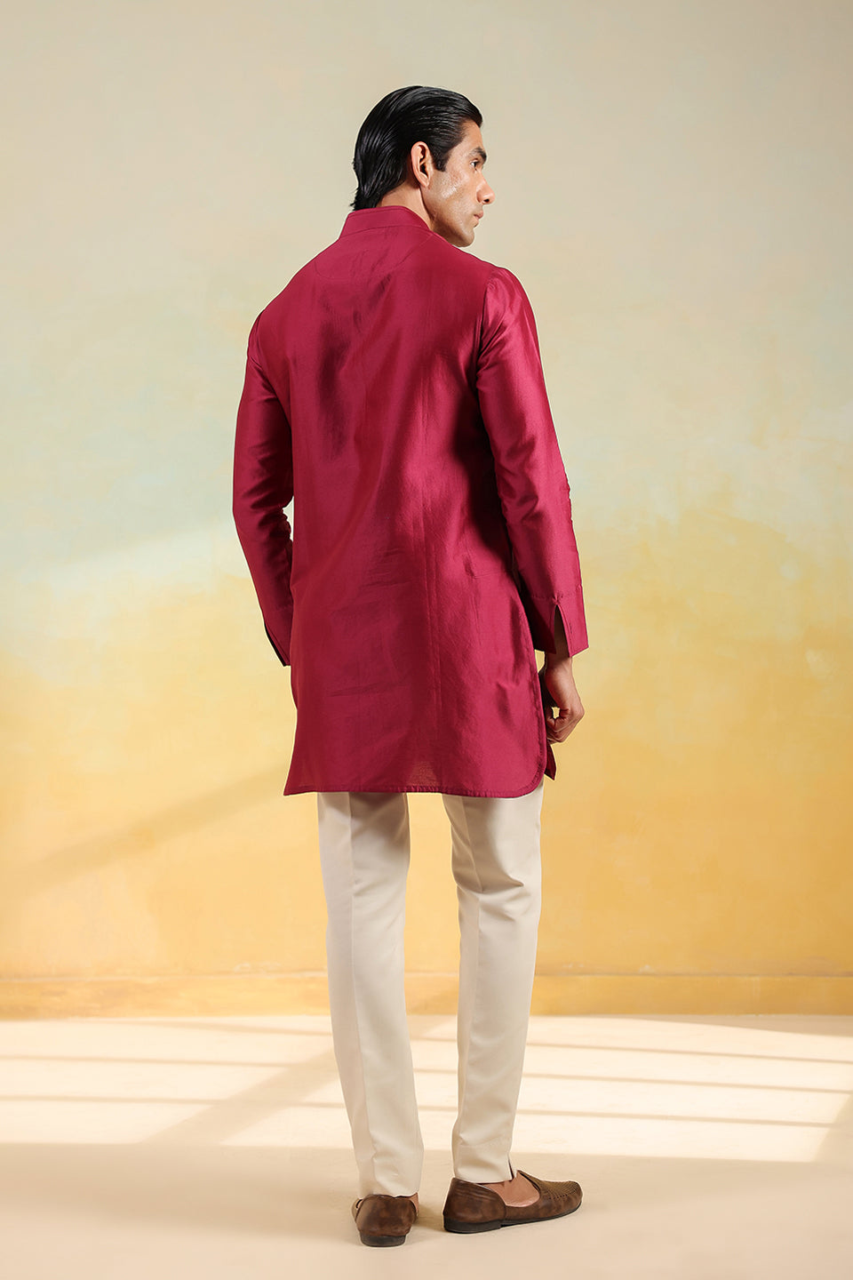 Wine Pintuck Ombré Silk Kurta