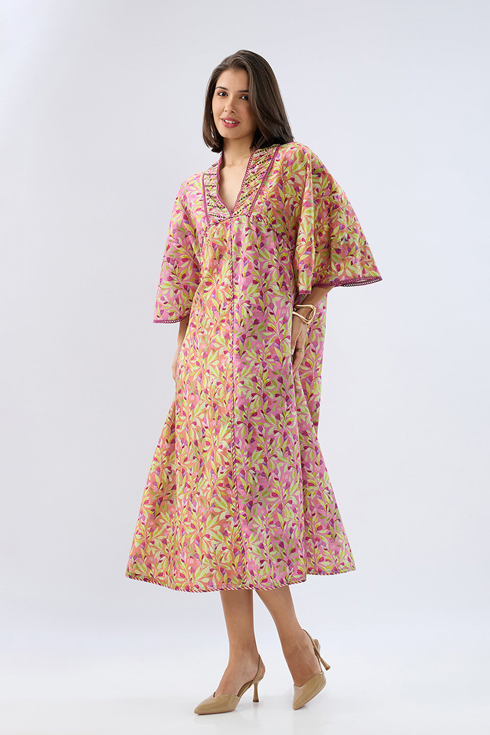 Pink Floral Kaftan Dress