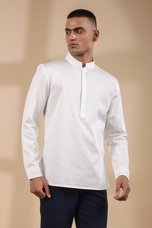 White Threadwork Signature Kurta Shirt