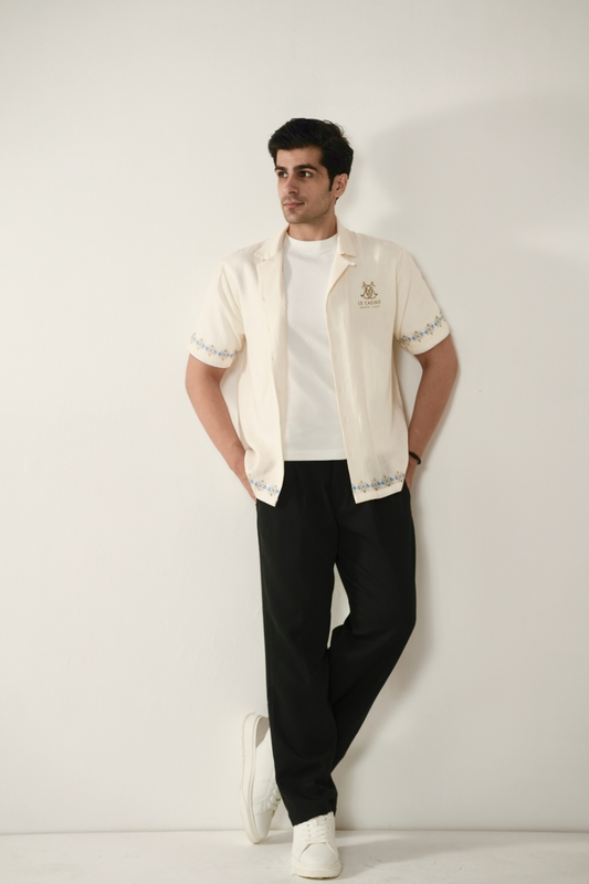 Beige Monte Carlo Cuban Collar Shirt