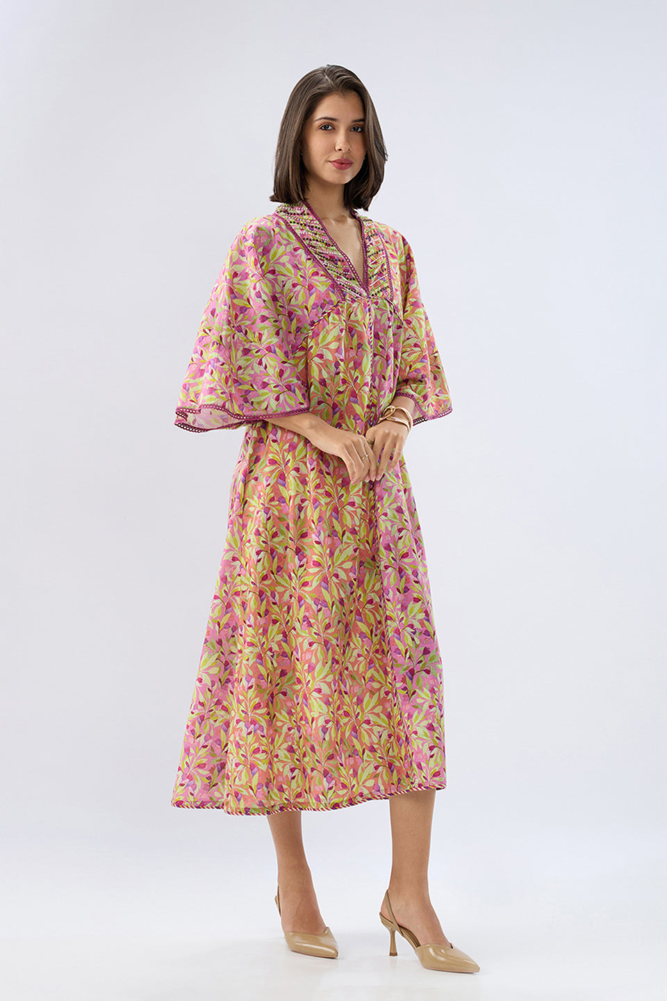 Pink Floral Kaftan Dress