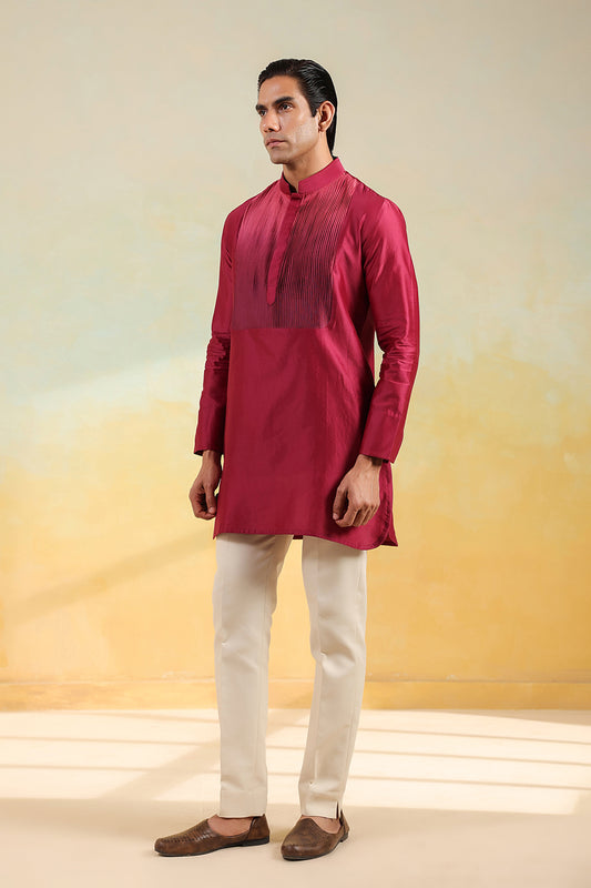 Wine Pintuck Ombré Silk Kurta