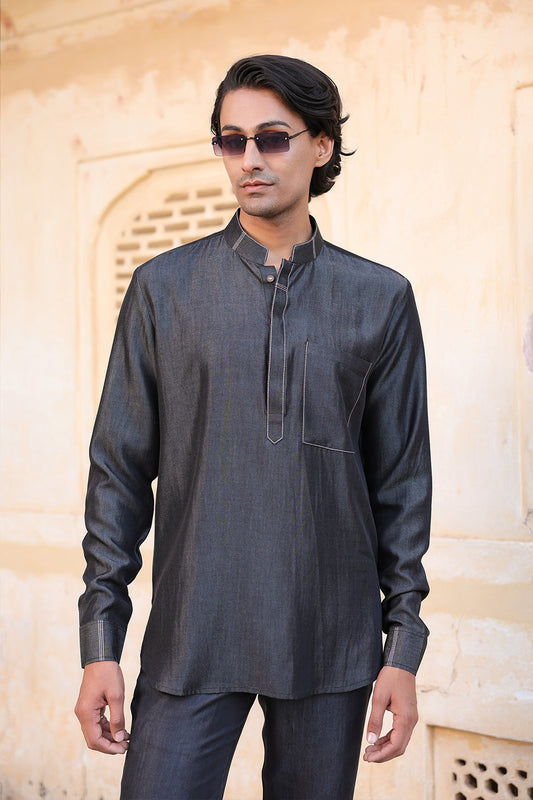 Black Denim Kurta Shirt