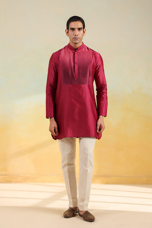 Wine Pintuck Ombré Silk Kurta
