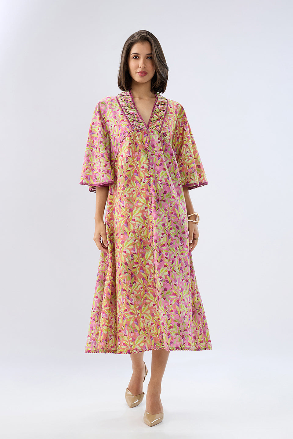 Pink Floral Kaftan Dress