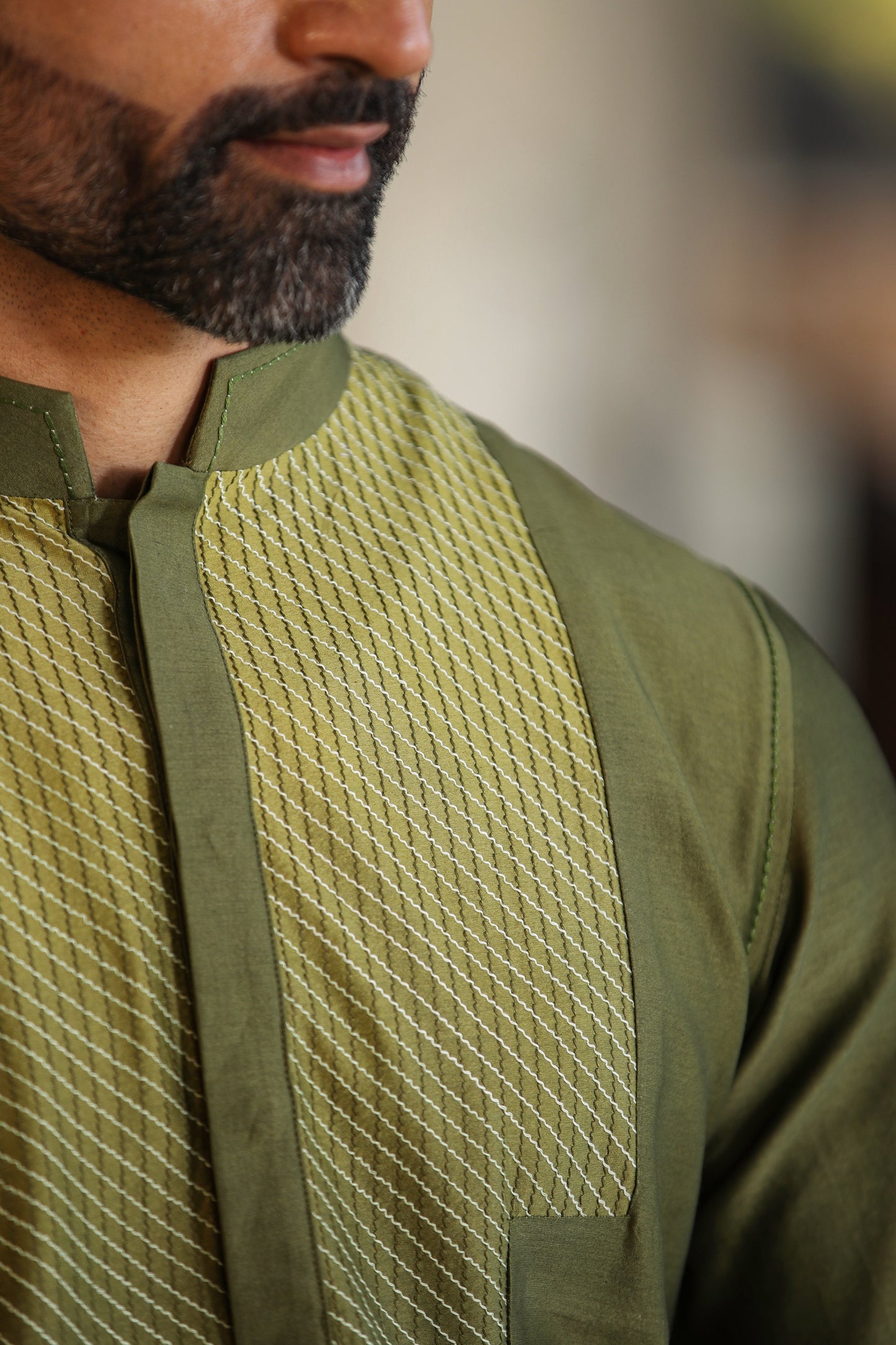 Green Cross Stitch Ombré Silk Kurta