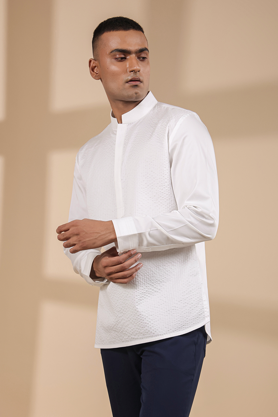 White Threadwork Signature Kurta Shirt