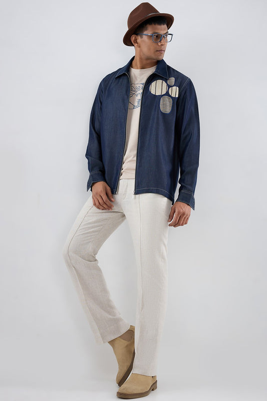 Dark Blue Denim Urban Nomad Zipper Patchwork Shacket