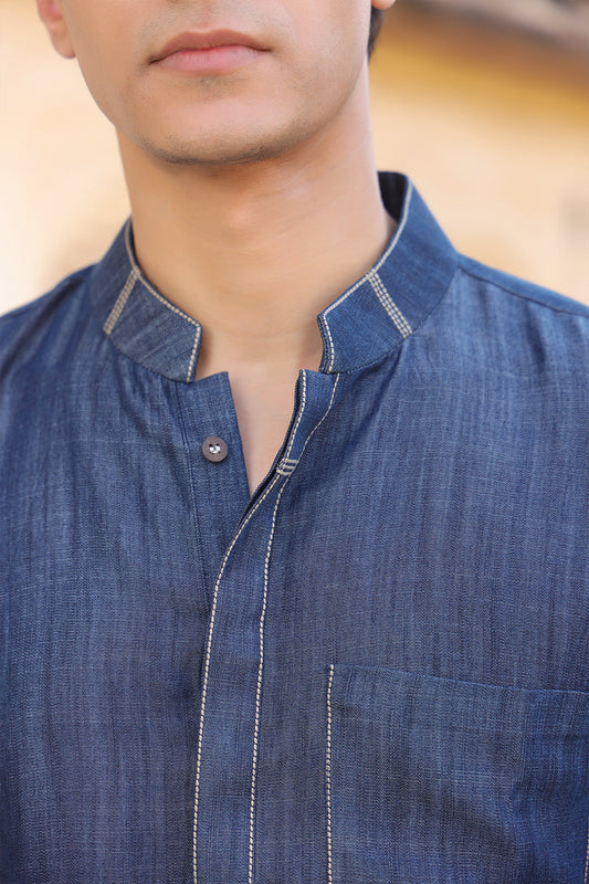 Dark Blue Denim Kurta Shirt