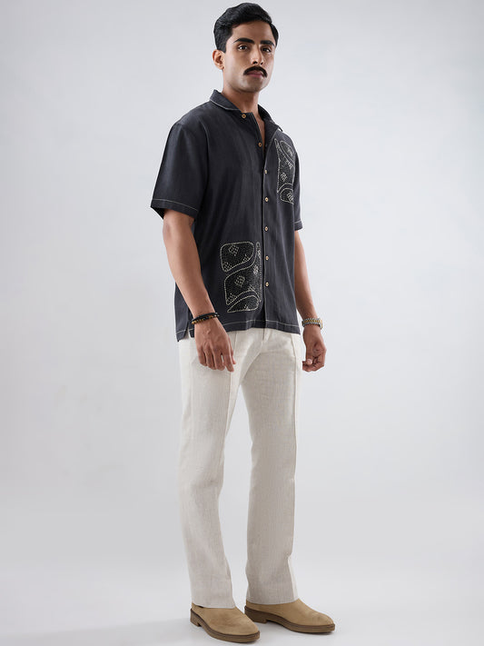 Black Denim Kantha Patchwork Shirt