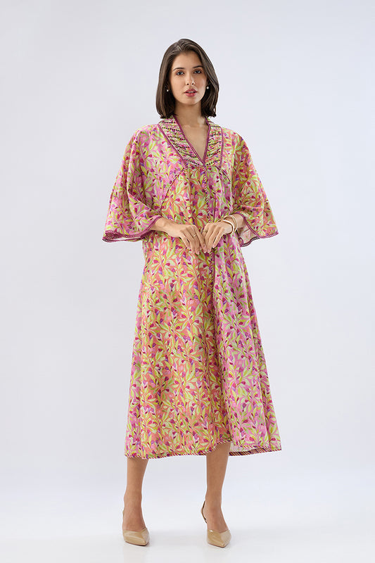 Pink Floral Kaftan Dress