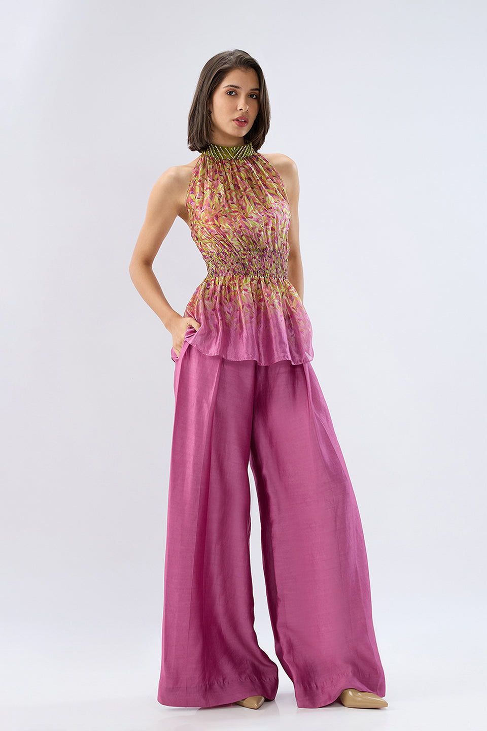 Pink Floral Halterneck Co-ord Set