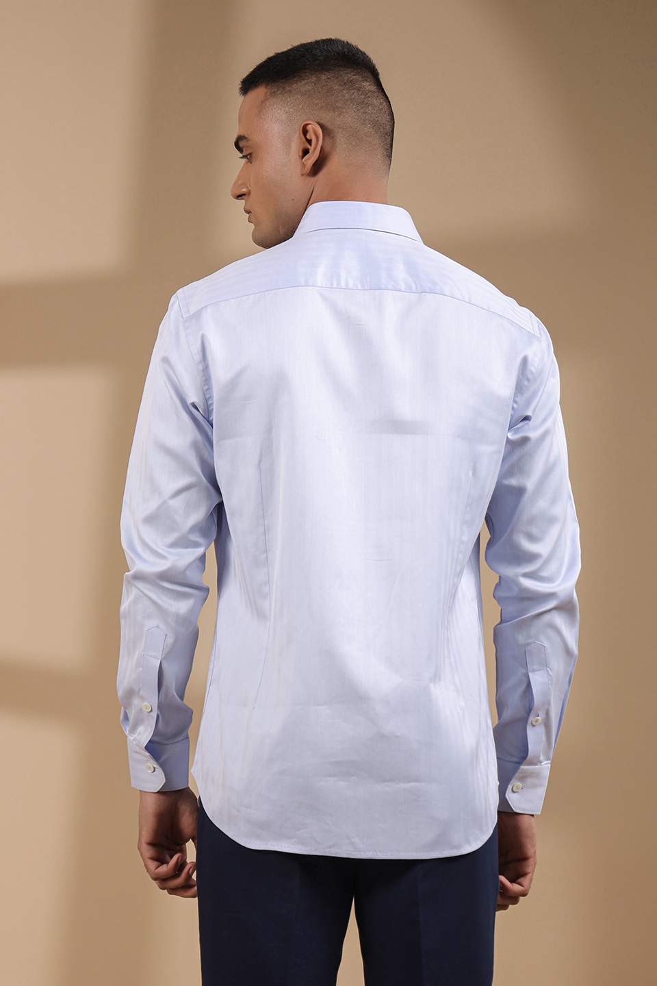 Blue Full Sleeves Houndstooth Vertical Yoke Shirt