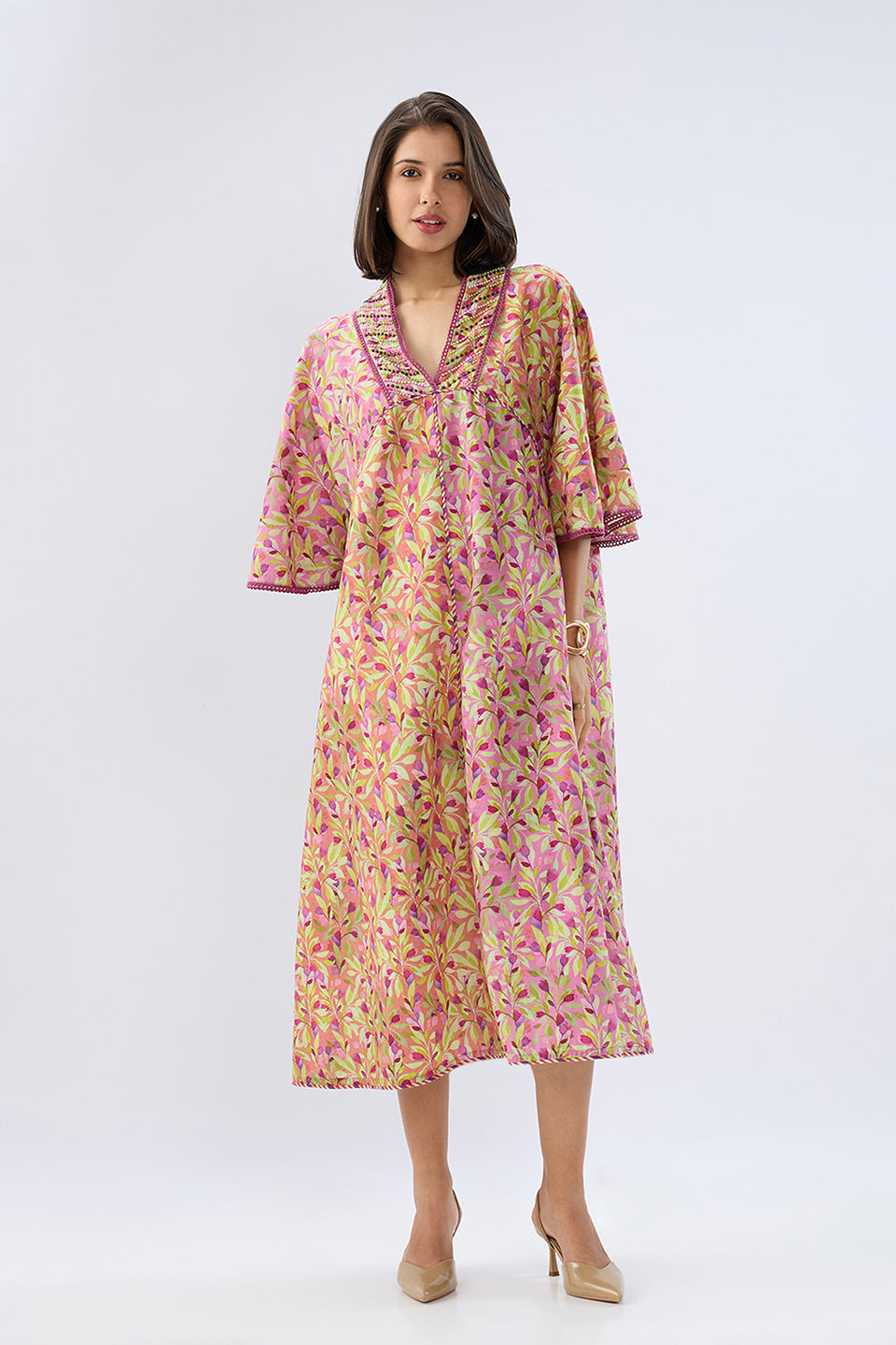 Pink Floral Kaftan Dress