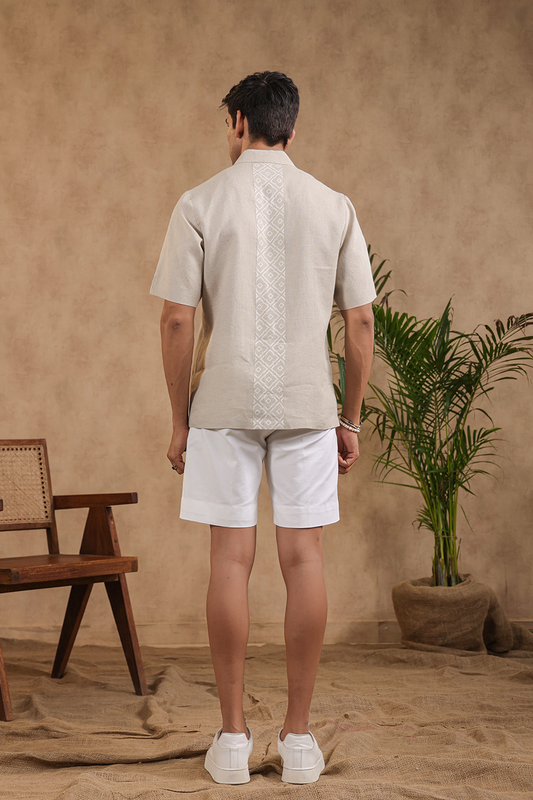 Beige Hawaiian Shirt With Moroccan Yokes