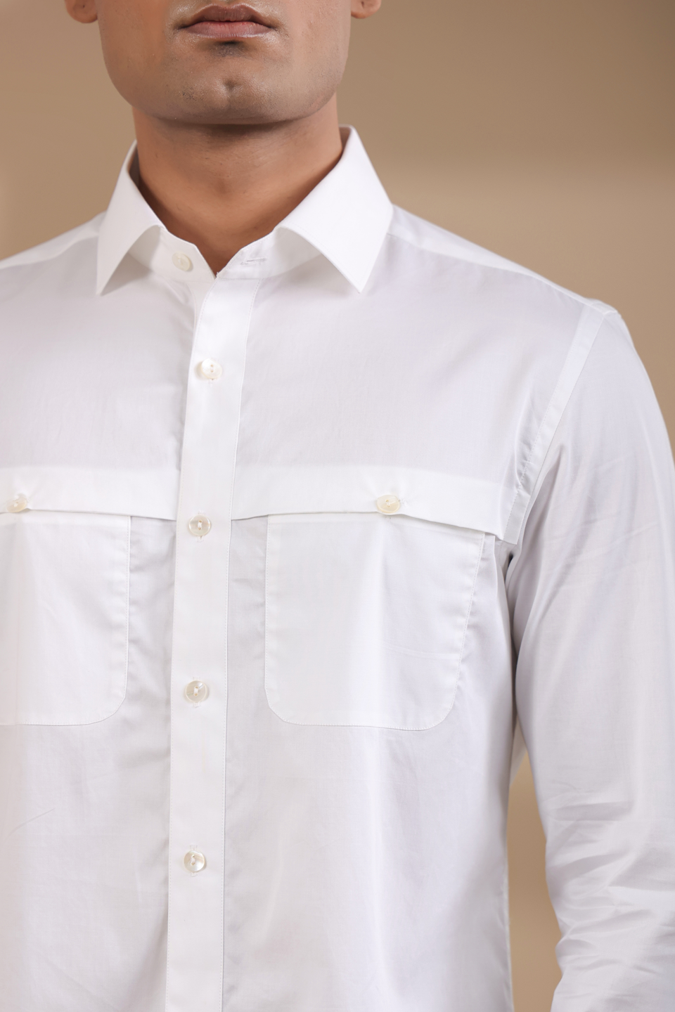 White Full Sleeves Patch Pocket Shirt