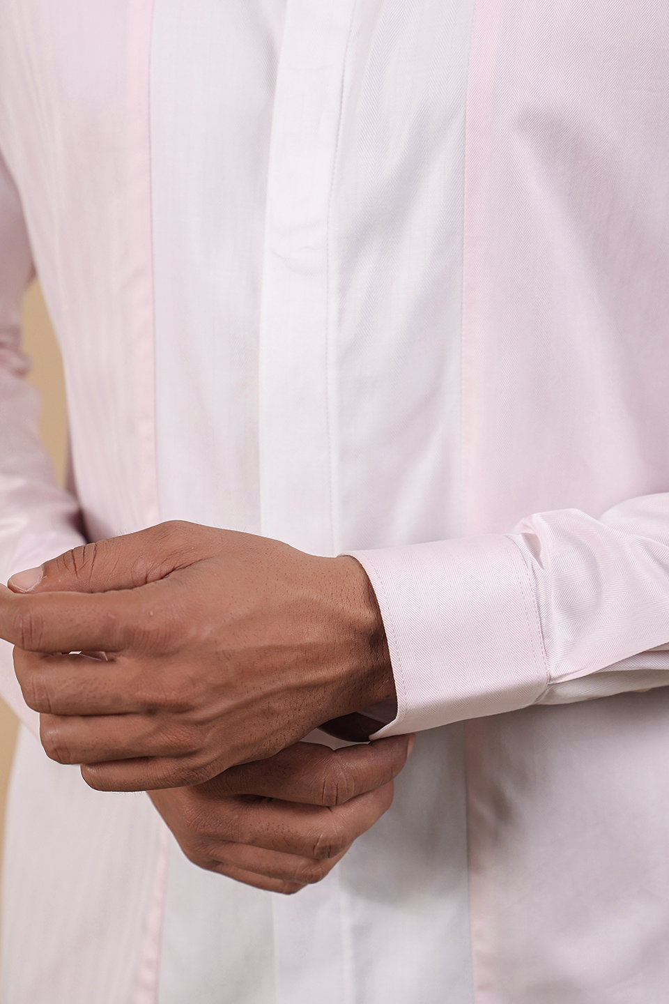 Pink Full Sleeves Contrast Vertical Yoke Shirt