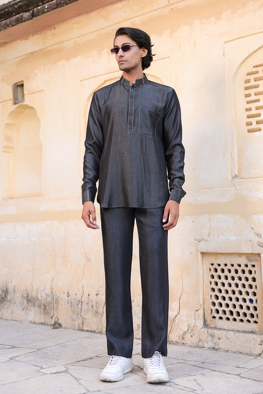 Black Denim Kurta Shirt