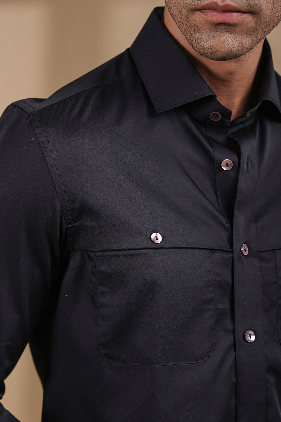 Black Full Sleeves Patch Pocket Shirt