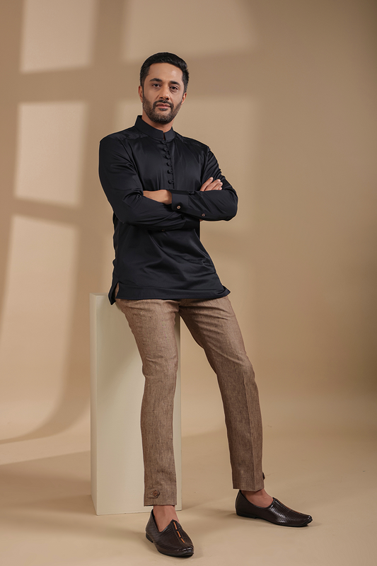 Black Pintuck Signature Kurta Shirt